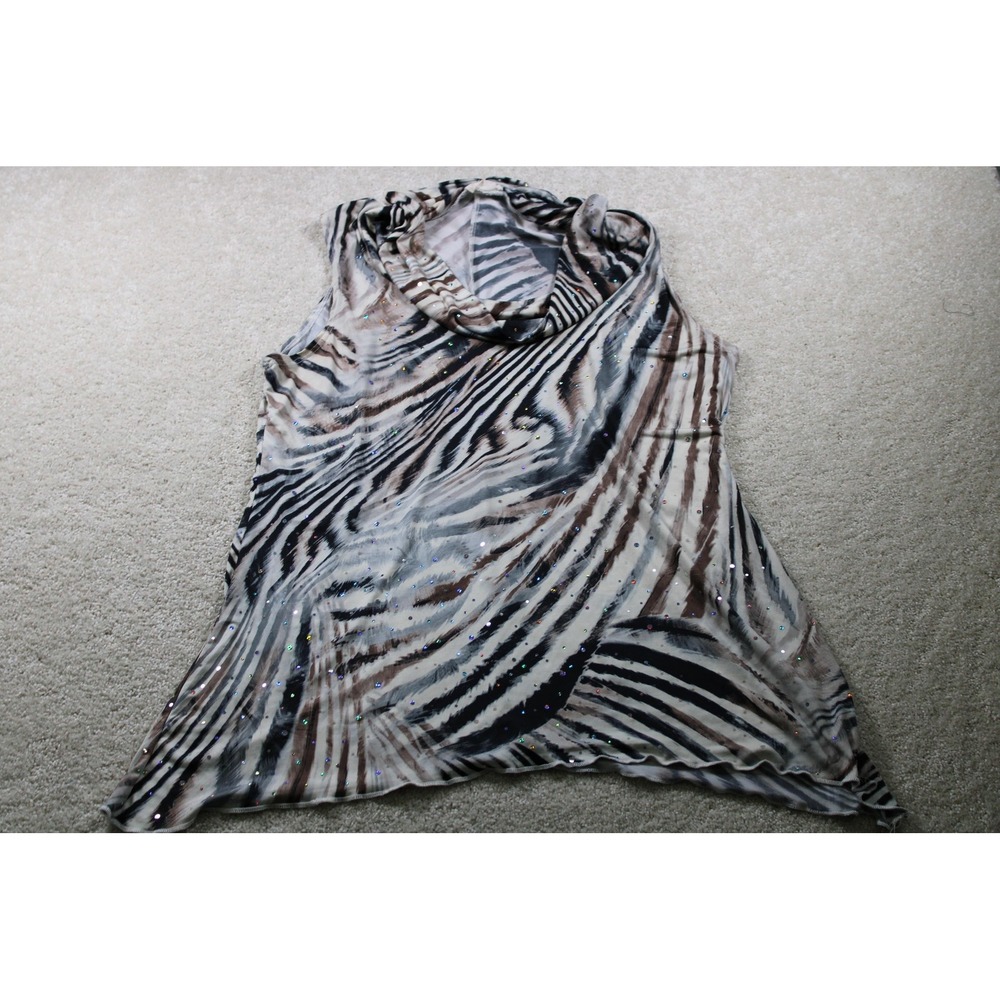 Brittani Shirt Womens Large Zebra Print Sleeveless Sequin Sparkle Tunic Top‎